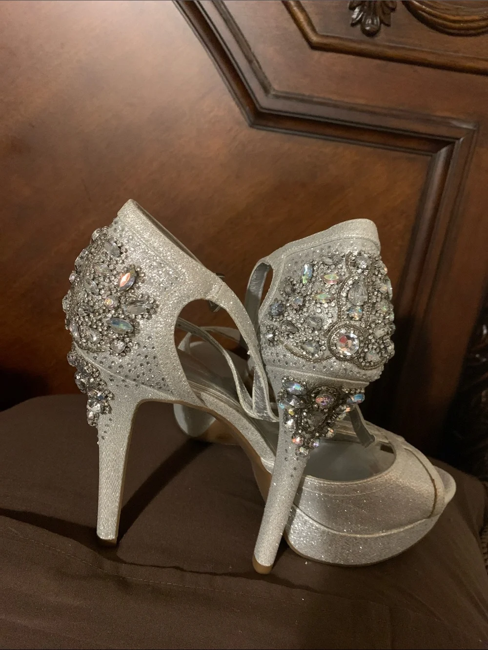 Embellished Silver Women's High Heel Pumps